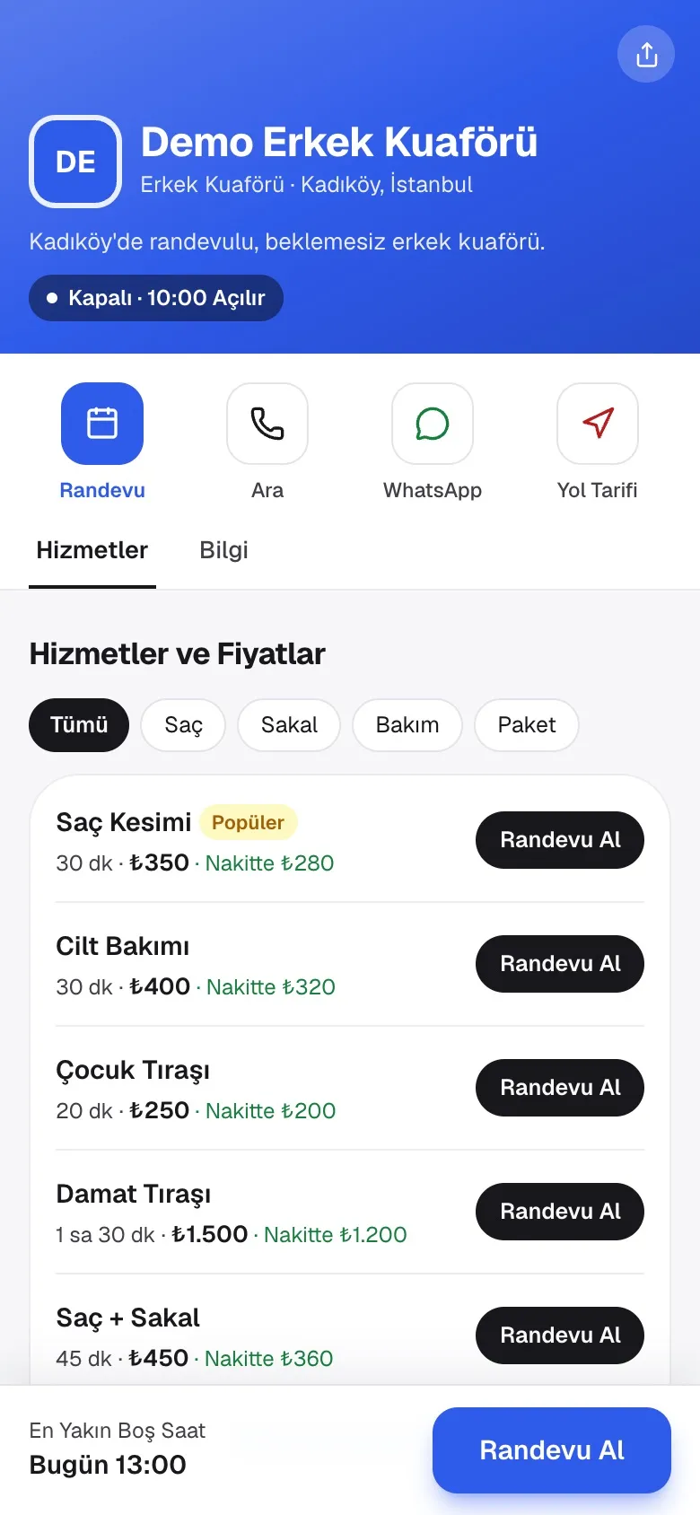 Telefonda online randevu sayfası