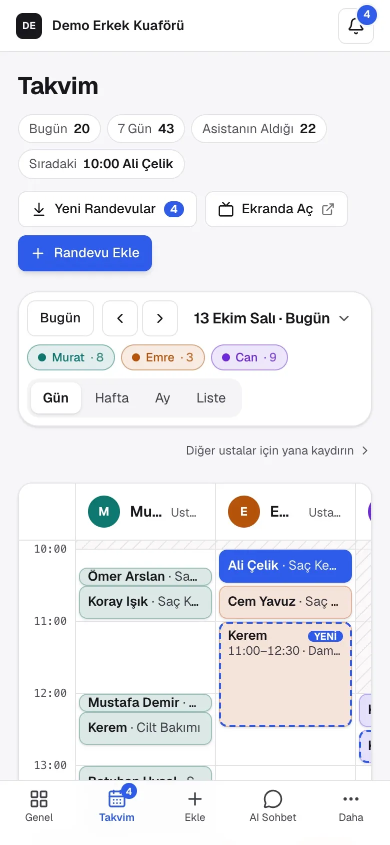 Telefonda günlük randevu takvimi